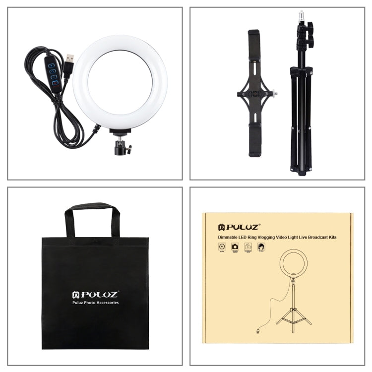 PULUZ 1.1m Tripod Mount + Live Broadcast Dual Phone Bracket + 6.2 inch 16cm LED Ring Vlogging Vid...