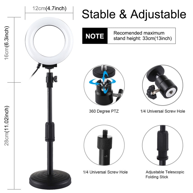 PULUZ 4.7 inch 12cm Curved Surface Ring Light + Round Base Desktop Mount USB 10 Modes 8 Colors RG...