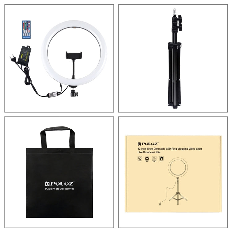 PULUZ 11.8 inch 30cm RGB Light 1.1m Tripod Mount Dimmable LED Ring Vlogging Selfie Photography Vi...