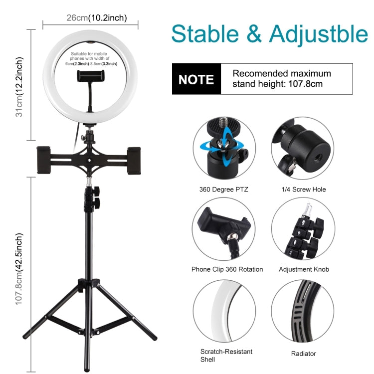 PULUZ 26cm LED Ring Vlogging Video Light Live Broadcast Kits