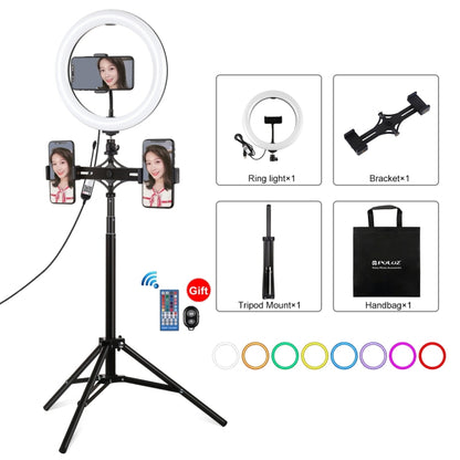 PULUZ 10.2 inch 26cm RGBW Light + 1.65m Tripod Mount + Dual Phone Bracket Curved Surface USB RGBW...