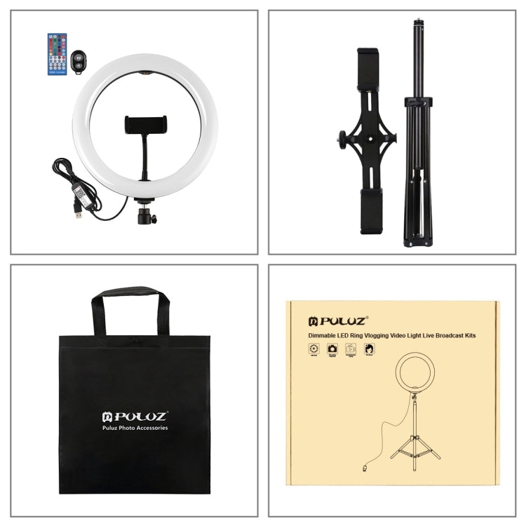 PULUZ 10.2 inch 26cm RGBW Light + 1.65m Tripod Mount + Dual Phone Bracket Curved Surface USB RGBW...