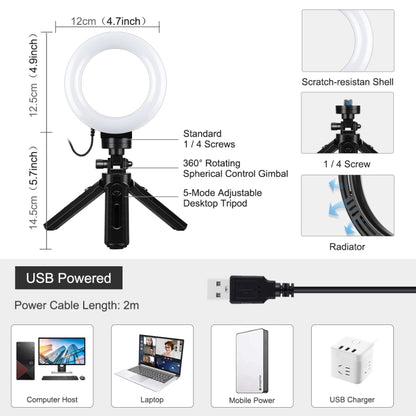 PULUZ 4.7 inch 12cm USB 3 Modes Dimmable LED Ring Vlogging Photography Video Lights + Pocket Trip...