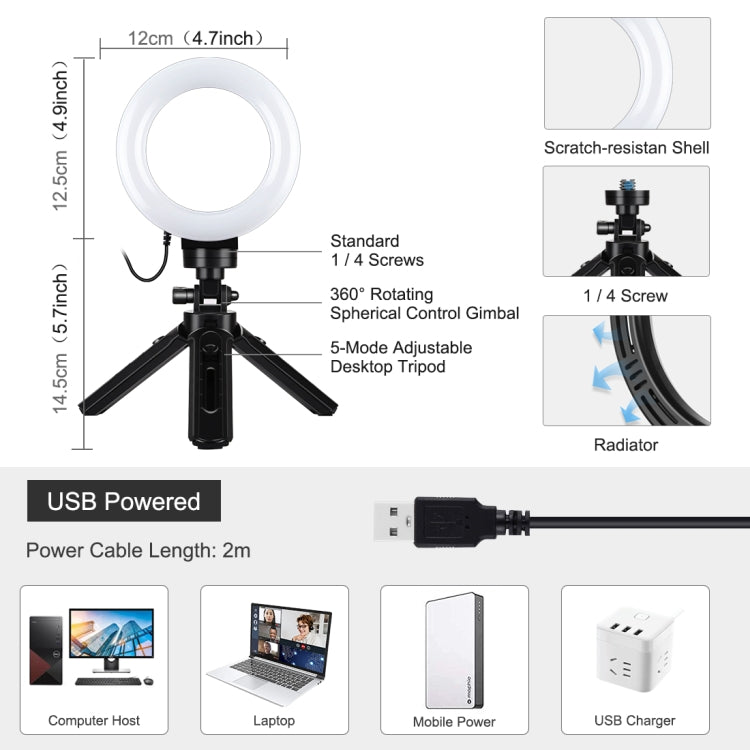 PULUZ 4.7 inch 12cm USB 3 Modes Dimmable LED Ring Vlogging Photography Video Lights + Pocket Trip...