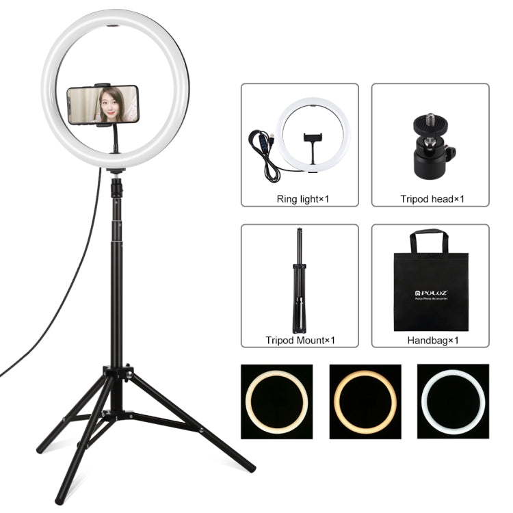 PULUZ 11.8 inch 30cm Light + 1.65m Tripod Mount Curved Surface USB 3 Modes Dimmable Dual Color Te...