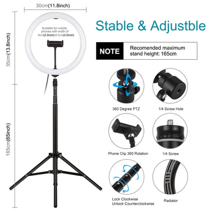 PULUZ 11.8 inch 30cm Light + 1.65m Tripod Mount Curved Surface USB 3 Modes Dimmable Dual Color Te...