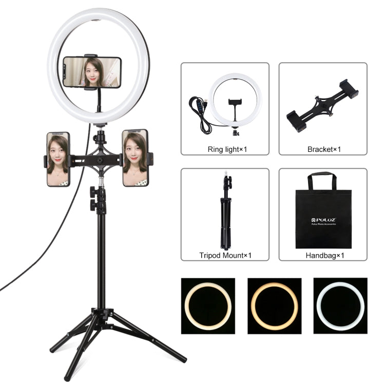 PULUZ 11.8 inch 30cm Light + 1.1m Tripod Mount + Dual Phone Brackets Curved Surface USB 3 Modes D...