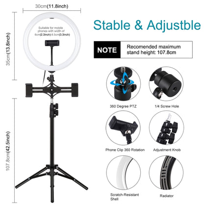 PULUZ 11.8 inch 30cm Light + 1.1m Tripod Mount + Dual Phone Brackets Curved Surface USB 3 Modes D...