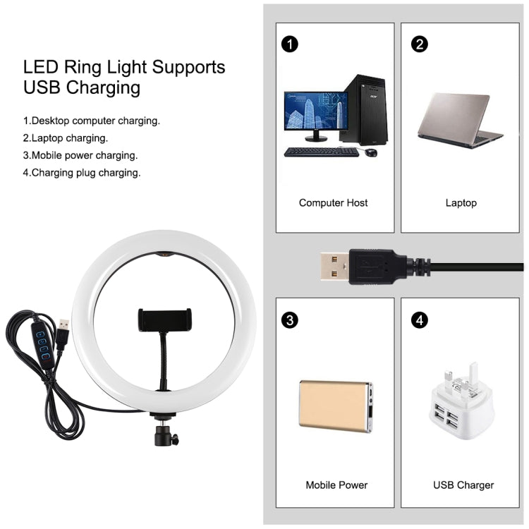 PULUZ 10.2 inch 26cm Light + 1.65m Tripod Mount Curved Surface USB 3 Modes Dimmable Dual Color Te...