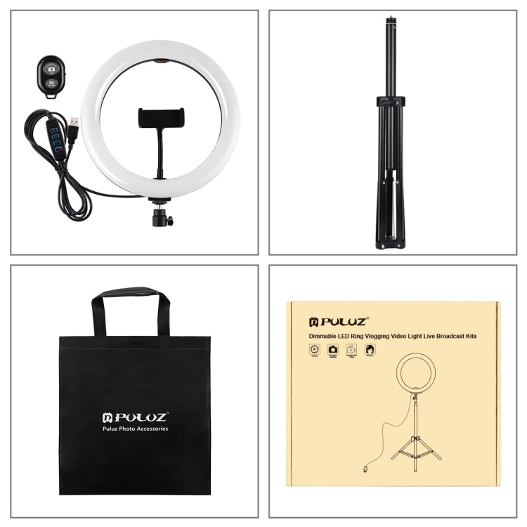 PULUZ 10.2 inch 26cm Light + 1.65m Tripod Mount Curved Surface USB 3 Modes Dimmable Dual Color Te...