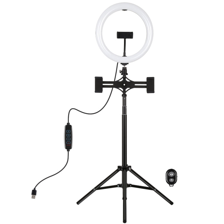 PULUZ 1.65m Tripod Mount + Dual Phone Brackets + 10.2 inch 26cm Curved Surface USB 3 Modes Dimmab...