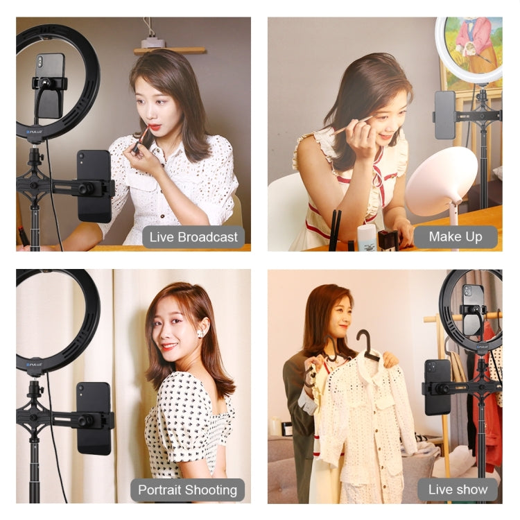 PULUZ 1.65m Tripod Mount + Dual Phone Brackets + 10.2 inch 26cm Curved Surface USB 3 Modes Dimmab...