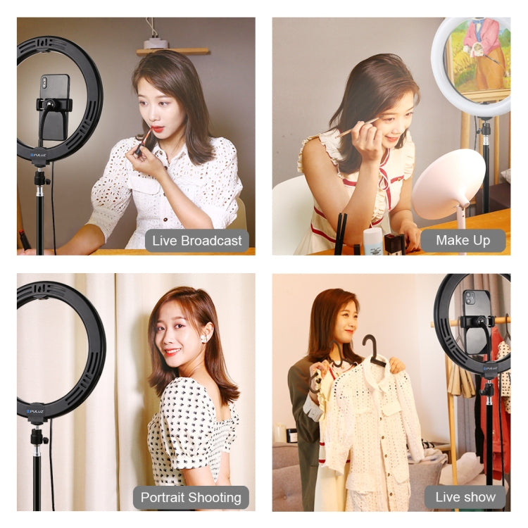 PULUZ 10.2 inch 26cm Ring Light + 1.1m Tripod Mount USB 3 Modes Dimmable Dual Color Temperature L...