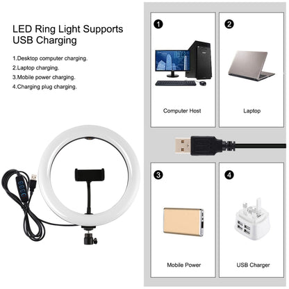 PULUZ 10.2 inch 26cm Ring Light + 1.1m Tripod Mount USB 3 Modes Dimmable Dual Color Temperature L...