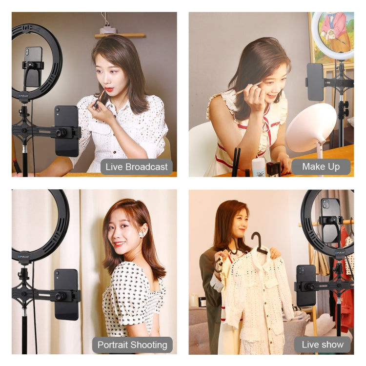 PULUZ 10.2 inch 26cm Light + 1.1m Tripod Mount + Dual Phone Brackets USB 3 Modes Dimmable Dual Co...