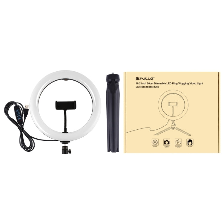 PULUZ 10.2 inch 26cm Selfie Beauty Light + Desktop Tripod Mount USB 3 Modes Dimmable LED Ring Vlo...