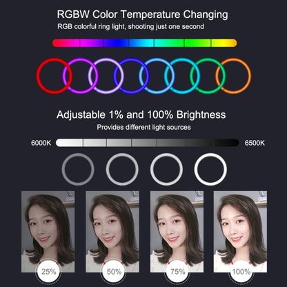 PULUZ 6.2 inch 16cm RGBW Light + Round Base Desktop Holder USB Dimmable LED Ring Vlogging Photogr...