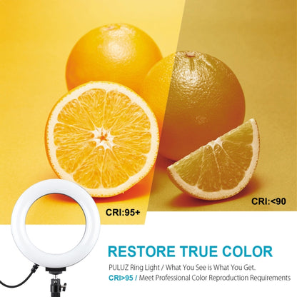 PULUZ 6.2 inch 16cm RGBW Light + Round Base Desktop Holder USB Dimmable LED Ring Vlogging Photogr...