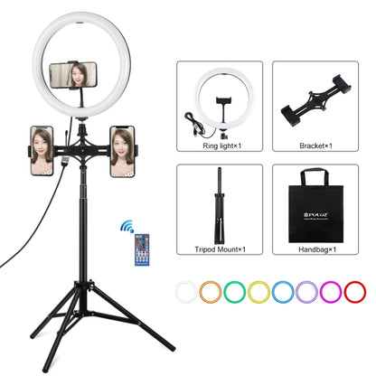 PULUZ 11.8 inch 30cm RGBW Light + 1.65m Mount + Dual Phone Brackets Curved Surface RGBW Dimmable ...