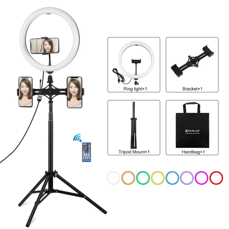 PULUZ 11.8 inch 30cm RGBW Light + 1.65m Mount + Dual Phone Brackets Curved Surface RGBW Dimmable ...