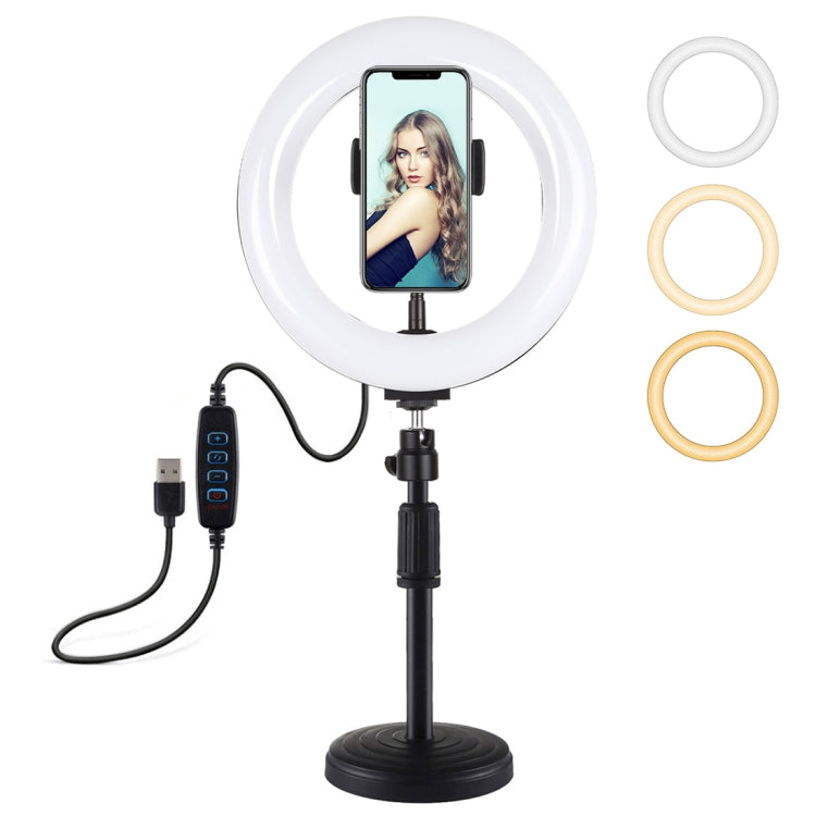 PULUZ 7.9 inch 20cm Light+ Round Base Desktop Holder USB 3 Modes Dimmable Dual Color Temperature ...
