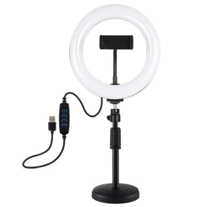 PULUZ 7.9 inch 20cm Light+ Round Base Desktop Holder USB 3 Modes Dimmable Dual Color Temperature ...