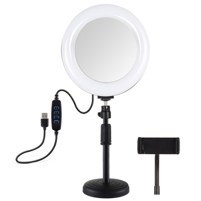 PULUZ 7.9 inch 20cm Mirror Light + Round Base Desktop Mount 3 Modes Dimmable Dual Color Temperatu...