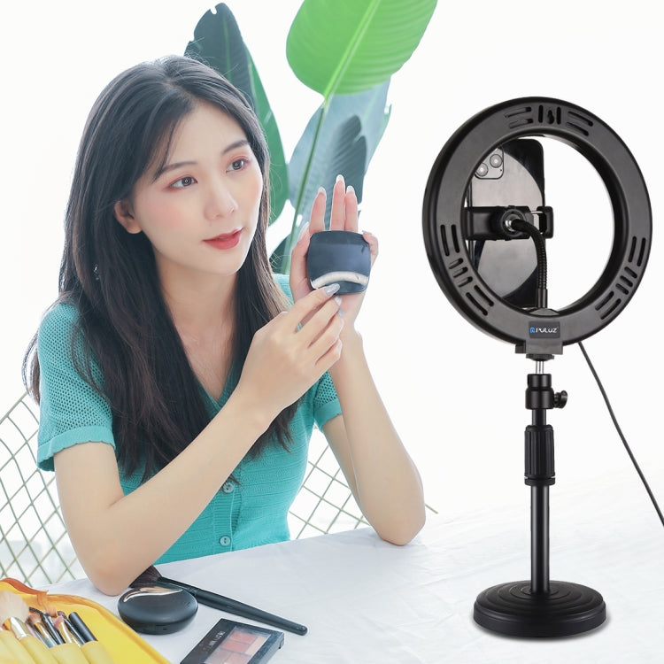 PULUZ 7.9 inch 20cm Mirror Light + Round Base Desktop Mount 3 Modes Dimmable Dual Color Temperatu...