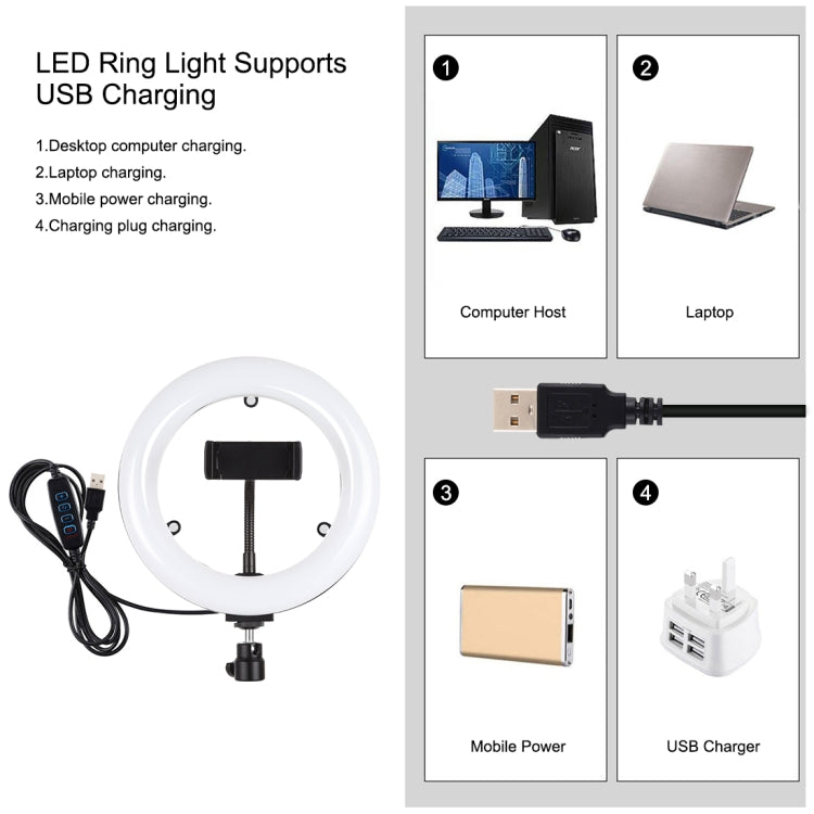 PULUZ 7.9 inch 20cm Mirror Light + Round Base Desktop Mount 3 Modes Dimmable Dual Color Temperatu...