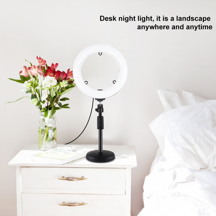 PULUZ 7.9 inch 20cm Mirror Light + Round Base Desktop Mount 3 Modes Dimmable Dual Color Temperatu...