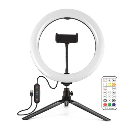 PULUZ 10.2 inch 26cm Marquee LED RGBWW Selfie Beauty Light + Desktop Tripod Mount 168 LED Dual-co...