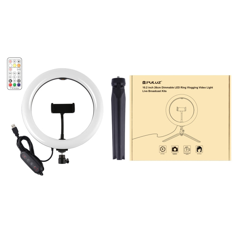 PULUZ 10.2 inch 26cm Marquee LED RGBWW Selfie Beauty Light + Desktop Tripod Mount 168 LED Dual-co...