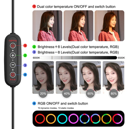 PULUZ 10.2 inch 26cm Marquee LED RGBWW Selfie Beauty Light + Desktop Tripod Mount 168 LED Dual-co...