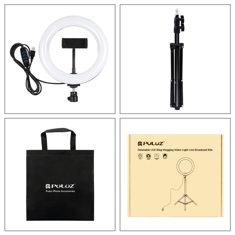 PULUZ 7.9 inch 20cm Light+ 1.1m Tripod Mount USB 3 Modes Dimmable Dual Color Temperature LED Curv...