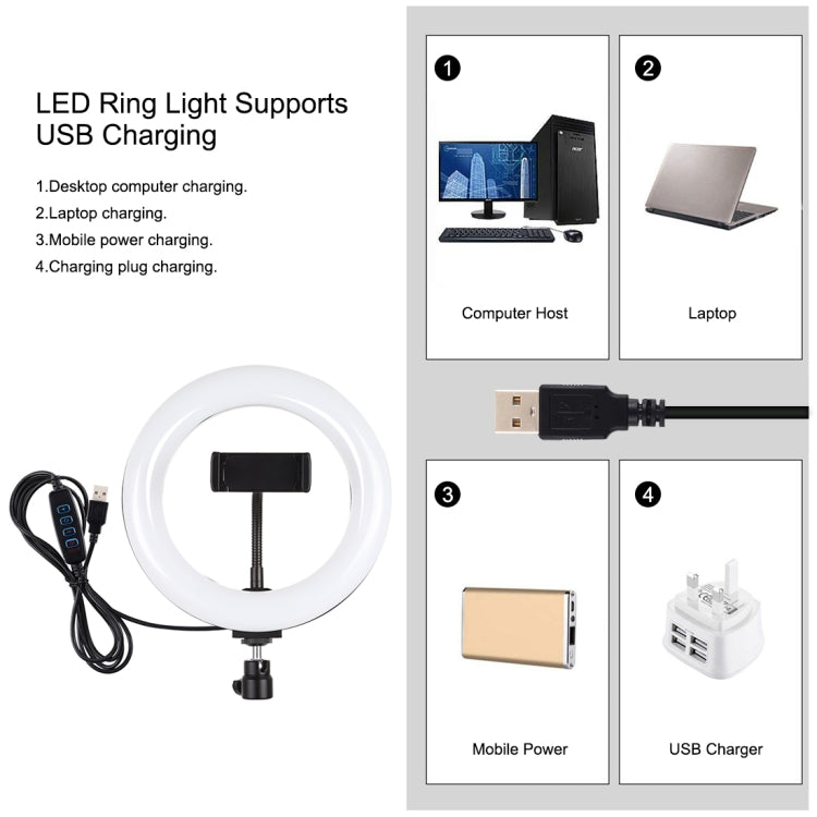 PULUZ 7.9 inch 20cm Light+ 1.1m Tripod Mount USB 3 Modes Dimmable Dual Color Temperature LED Curv...