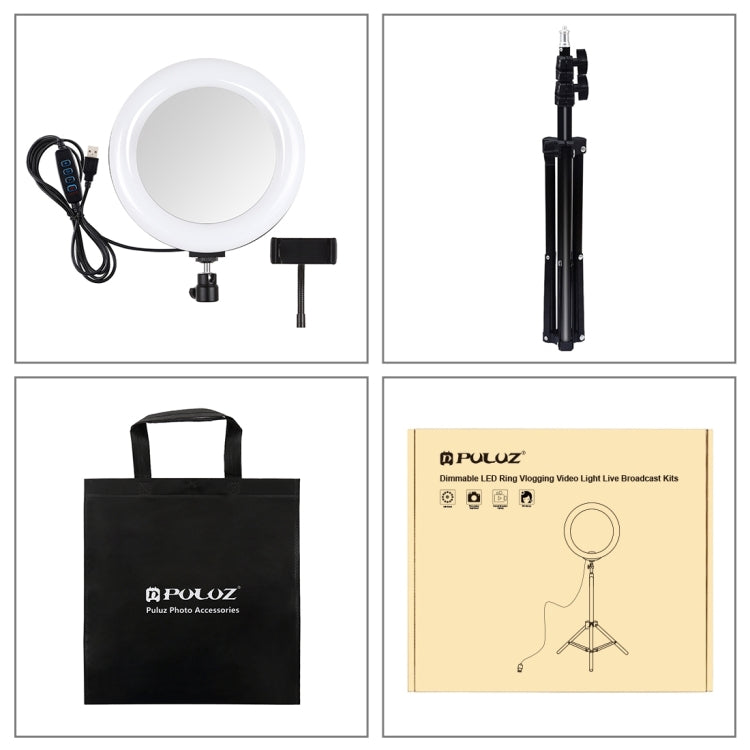 PULUZ 7.9 inch 20cm Mirror Light+ 1.1m Tripod Mount USB 3 Modes Dimmable Dual Color Temperature L...