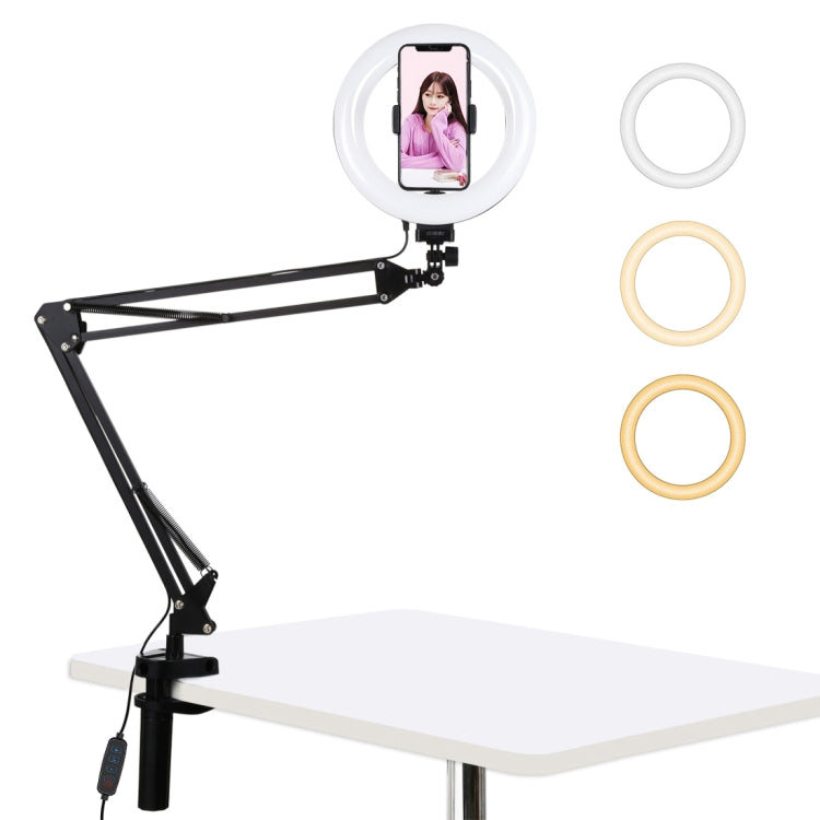 PULUZ 7.9 inch 20cm Ring Curved Light + Desktop Arm Stand USB 3 Modes Dimmable Dual Color Tempera...