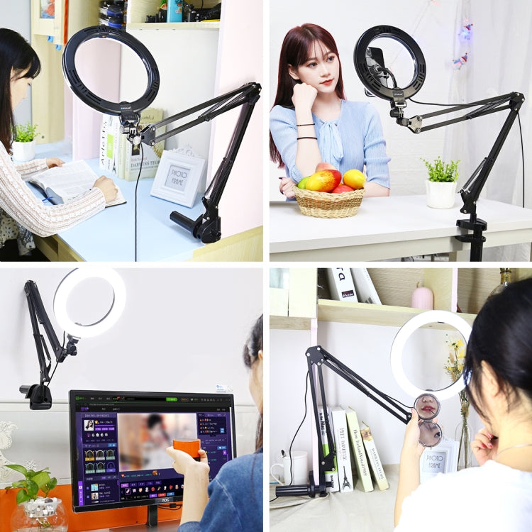 PULUZ 7.9 inch 20cm Ring Curved Light + Desktop Arm Stand USB 3 Modes Dimmable Dual Color Tempera...