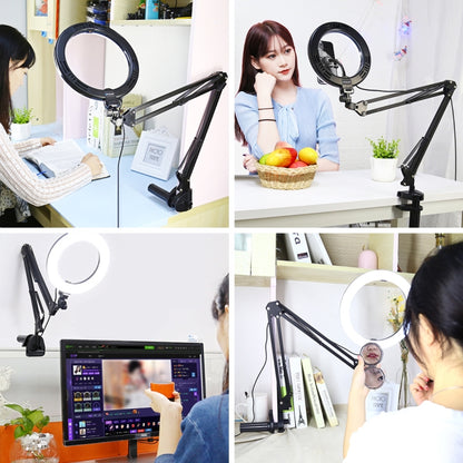 PULUZ 7.9 inch 20cm Ring Curved Light + Desktop Arm Stand USB 3 Modes Dimmable Dual Color Tempera...