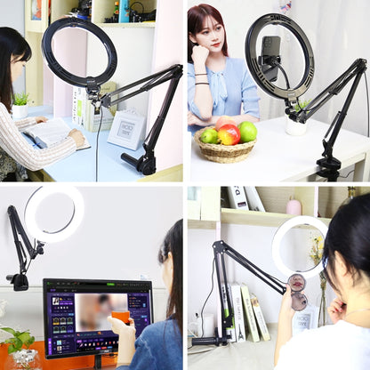 PULUZ 10.2 inch 26cm Ring Curved Light + Desktop Arm Stand USB 3 Modes Dimmable Dual Color Temper...