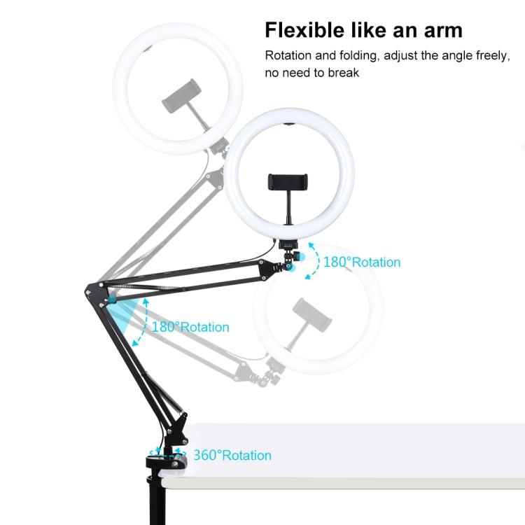 PULUZ 10.2 inch 26cm Ring Curved Light + Desktop Arm Stand USB 3 Modes Dimmable Dual Color Temper...