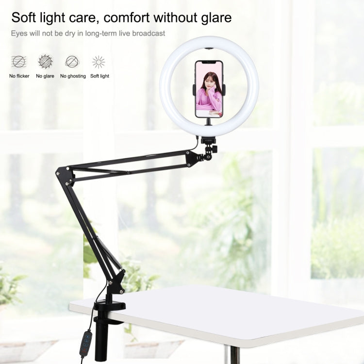 PULUZ 10.2 inch 26cm Ring Curved Light + Desktop Arm Stand USB 3 Modes Dimmable Dual Color Temper...
