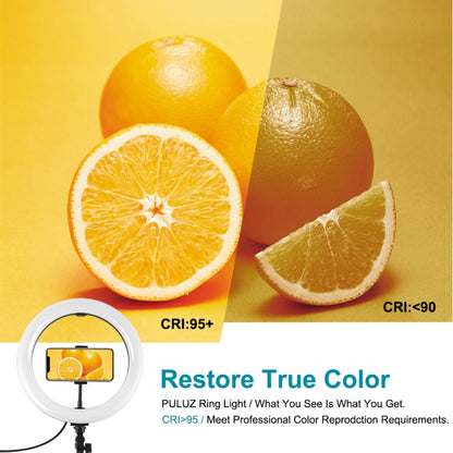 PULUZ 10.2 inch 26cm Ring Curved Light + Desktop Arm Stand USB 3 Modes Dimmable Dual Color Temper...