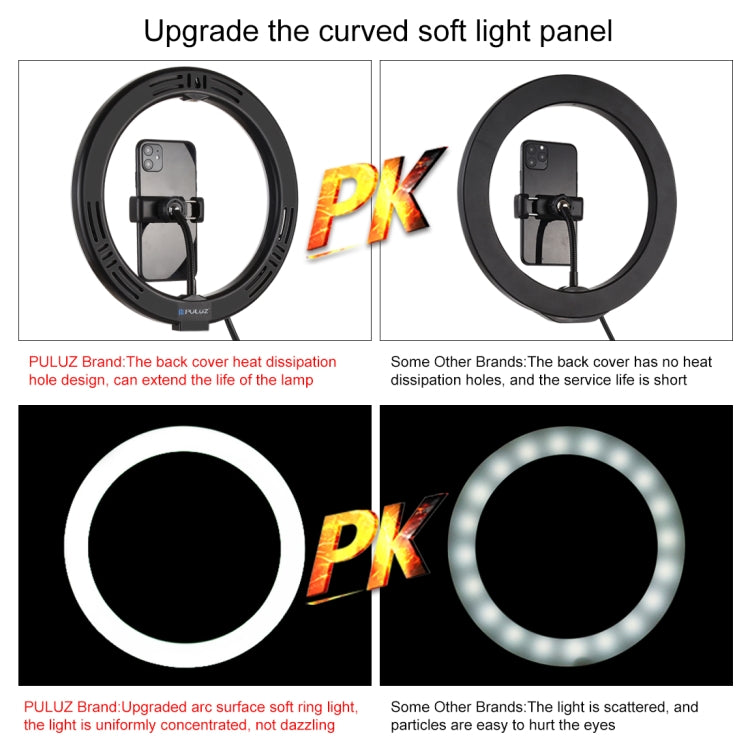PULUZ 10.2 inch 26cm Ring Curved Light + Desktop Arm Stand USB 3 Modes Dimmable Dual Color Temper...