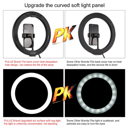 PULUZ 10.2 inch 26cm Ring Curved Light + Desktop Arm Stand USB 3 Modes Dimmable Dual Color Temper...