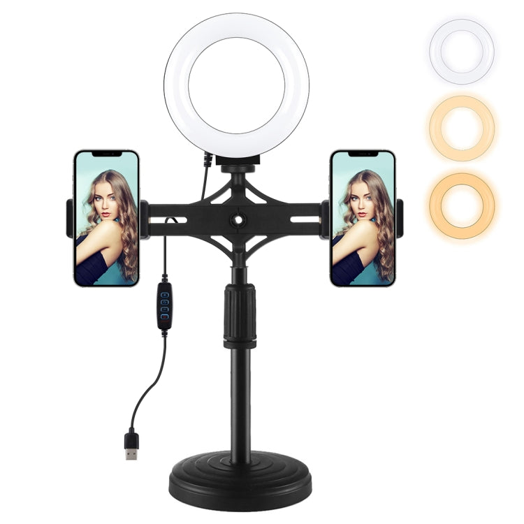 PULUZ 4.7 inch 12cm Ring Light Horizontal Dual Phone Brackets Desktop Holder Video Light Kits����...