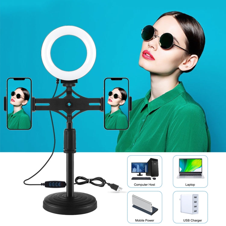 PULUZ 4.7 inch 12cm Ring Light Horizontal Dual Phone Brackets Desktop Holder Video Light Kits����...