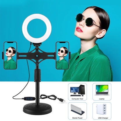 PULUZ 4.7 inch 12cm Ring Light Horizontal Dual Phone Brackets Desktop Holder Video Light Kits����...
