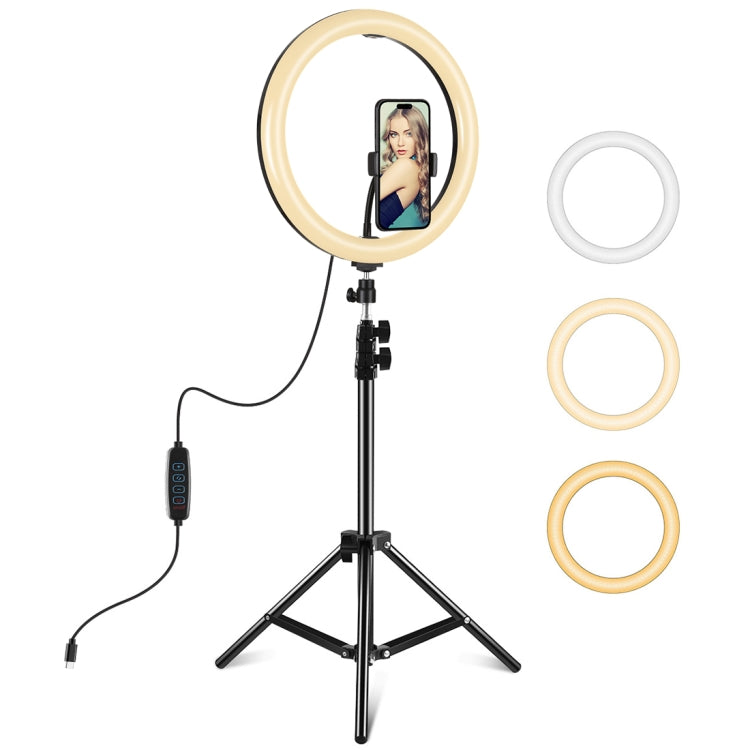PULUZ 11.8 inch 30cm Light + 1.1m Tripod Mount Curved Surface Type-C 3 Modes Dimmable Dual Color ...