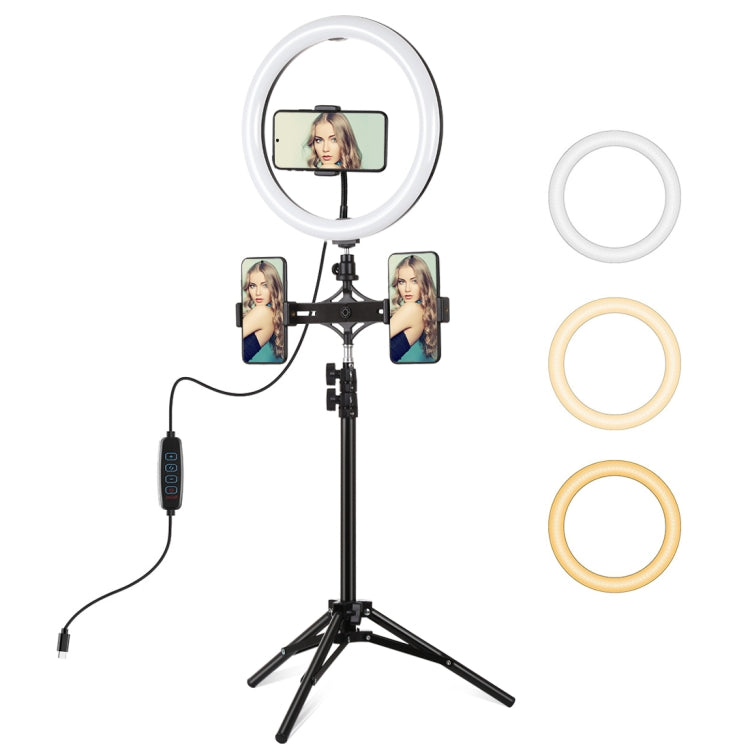 PULUZ 11.8 inch 30cm Light + 1.1m Tripod Mount + Dual Phone Brackets Curved Surface Type-C 3 Mode...
